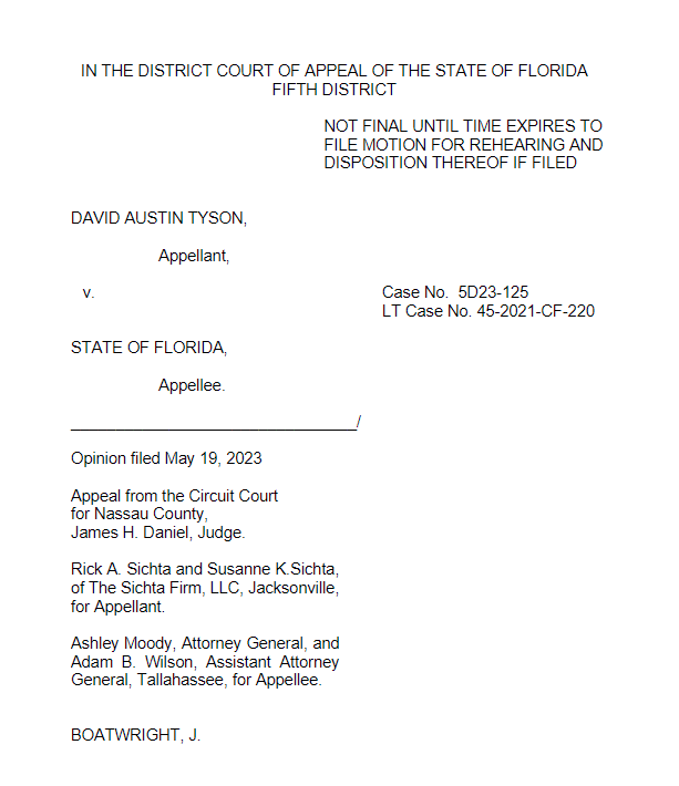 Public record of David Tyson's criminal case.