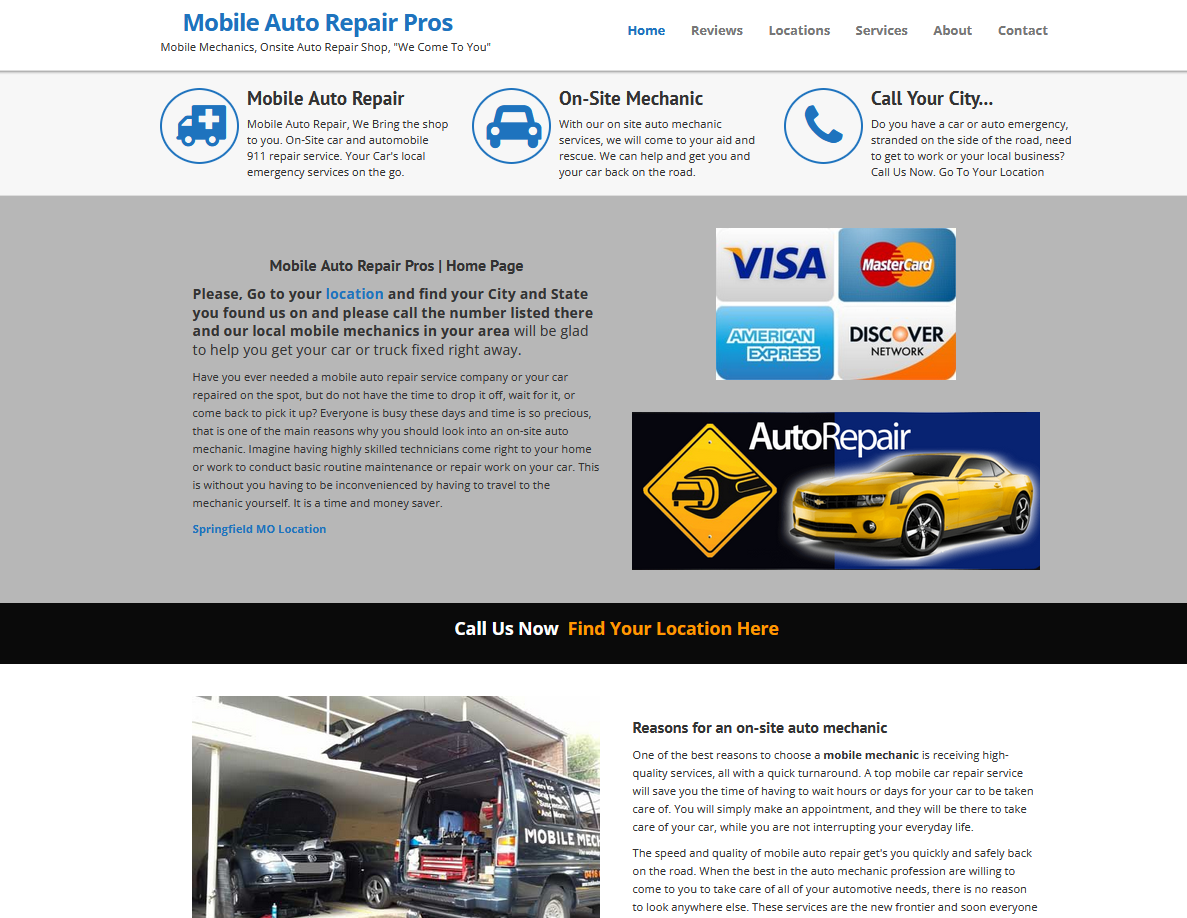 Mobile Auto Repair Pros — fake independent site funneling to YourMechanic